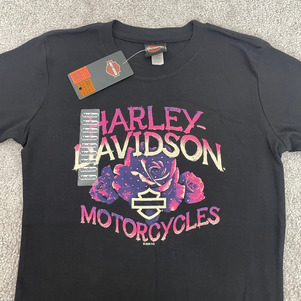 Harley Davidson T Shirt Womens Medium Rose Floral Biker NWT